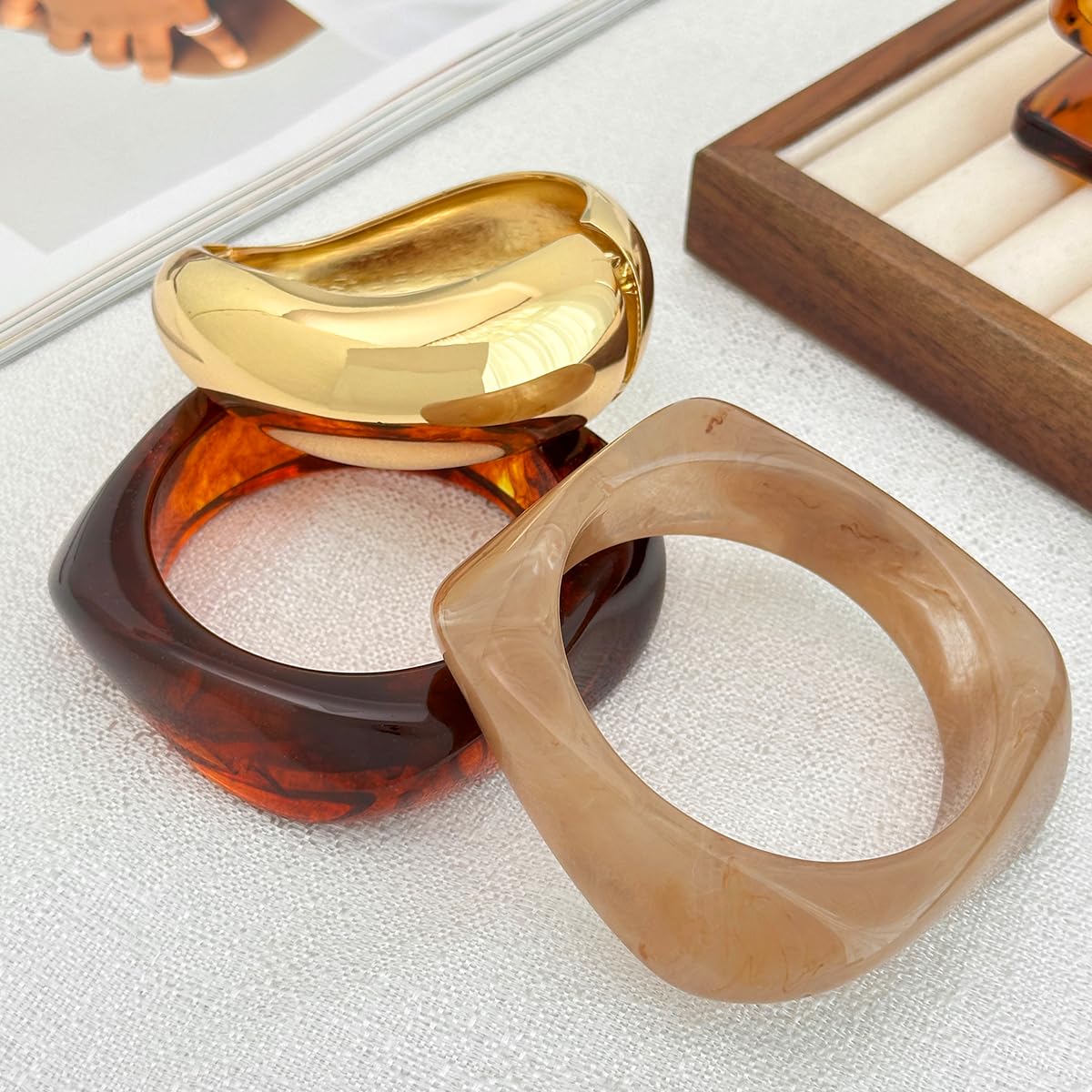 Ingemark Gold Resin Bangle Bracelet, Wide Cuff Minimalist Jewelry for Women, Acrylic Mixed Pattern (Gold01)