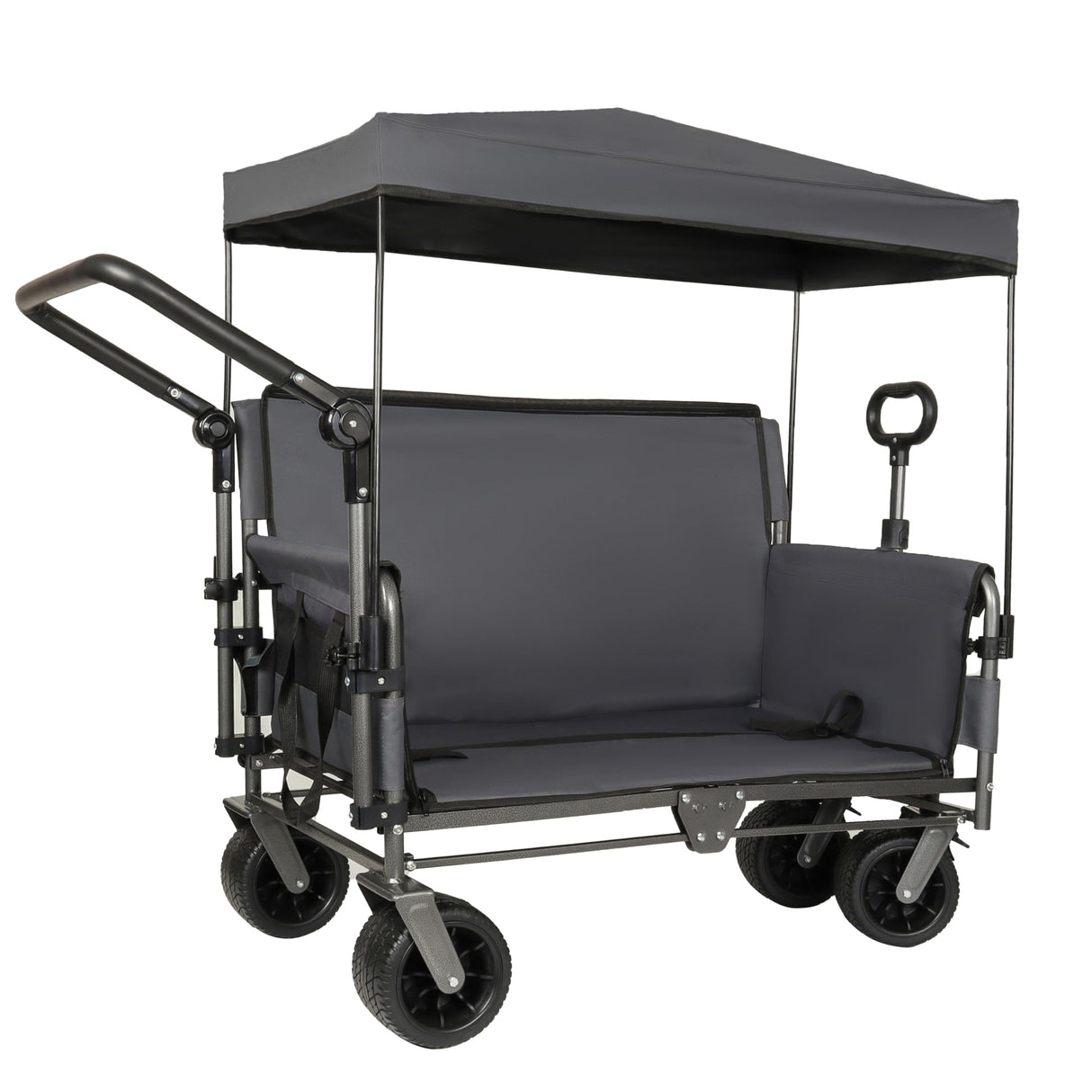 ZeHuoGe 3-in-1 Folding Wagon Cart with Bench Seat & Canopy & Storage, 500lbs Heavy-Duty, 180L Capacity, All-Terrain Wagon for Camping, Beach, Sports, & Garden (Gray)