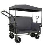 ZeHuoGe 3-in-1 Folding Wagon Cart with Bench Seat & Canopy & Storage, 500lbs Heavy-Duty, 180L Capacity, All-Terrain Wagon for Camping, Beach, Sports, & Garden (Gray)