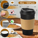 Lamosi 20 Pack 16 oz Disposable Coffee Cups with Lids and Sleeves, White Leak-Proof To Go Coffee Cups with Lids, Hot/Cold Beverage Drinking Cup for Home, Office, Hotel, Parties, Travel