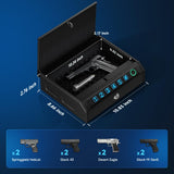 Gun Safe for Handgun, Biometric Handgun Safe with Stealth Mode Quick Access with LED Light, 3-Way Unlock Fingerprint Digital PIN Key Pistol Safe, Handgun Safe Lock Box with Carbon Steel Cable for Car
