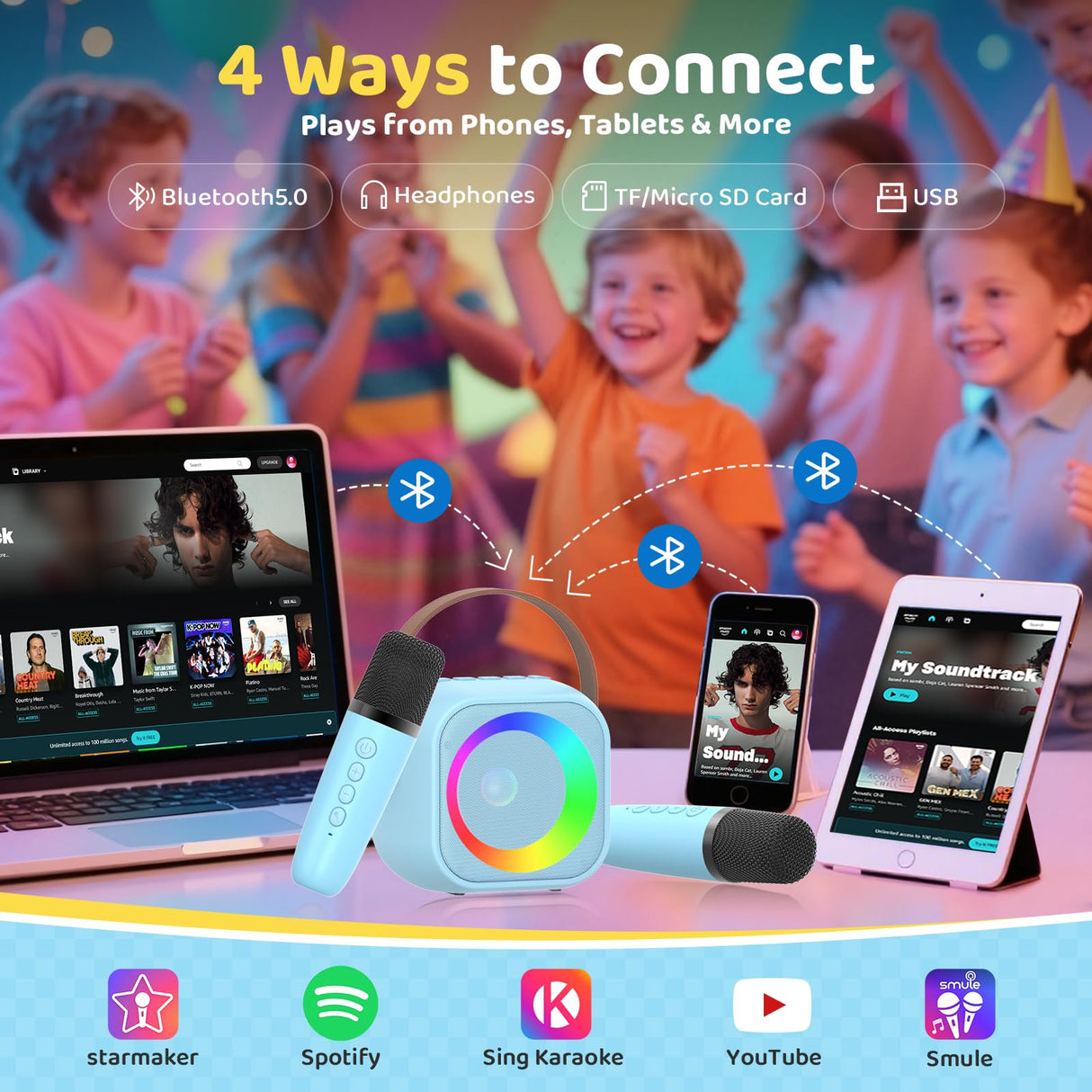 Jeefu Karaoke Machine for Kids, Toys for 3-12 Years Old Girls Gifts, Kids Karaoke Microphone Machine Toy, Best Fun Christmas Birthday Gifts for 5 6 7 8 9 10 11 Years Teens Girl Boys Blue 2 Mic