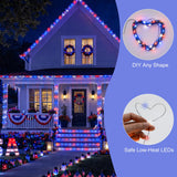 Danhh 4 Pack Red White and Blue Solar Fairy Lights, 131ft 400LED 4th of July Solar String Lights Waterproof with 8 Modes, Green Wire Outdoor Patriotic Lights for Memorial Day Independence Day Decor