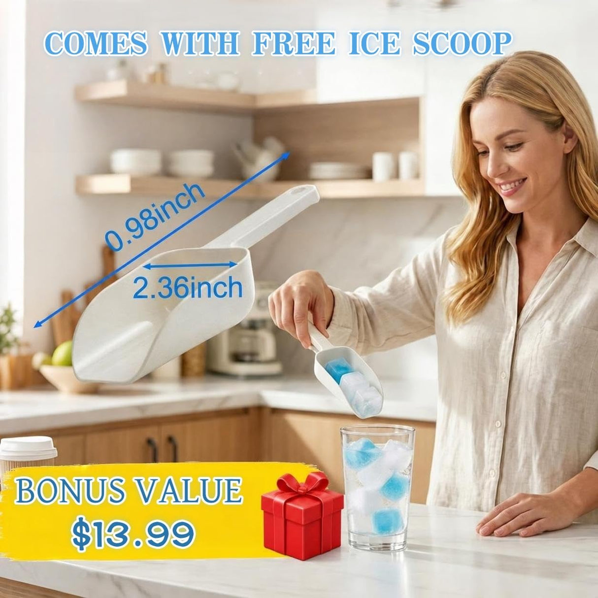 400 Pack Reusable Ice Cubes for Drinks with Ice Scoop, BPA-Free Plastic Ice Cubes for Coolers, Whiskey, Coolers, Parties, Bars, Ice Baths & Camping(Blue & Transparent)