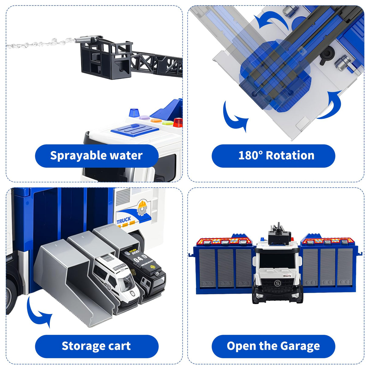 3-in-1 Large Fire Truck Toy with Garage & 6 Cars, Water Pump, Extendable Ladder, Lights & Siren Sounds, Fire Rescue Truck Vehicle Toy for Boys Girls 3+, Christmas Birthday Gift