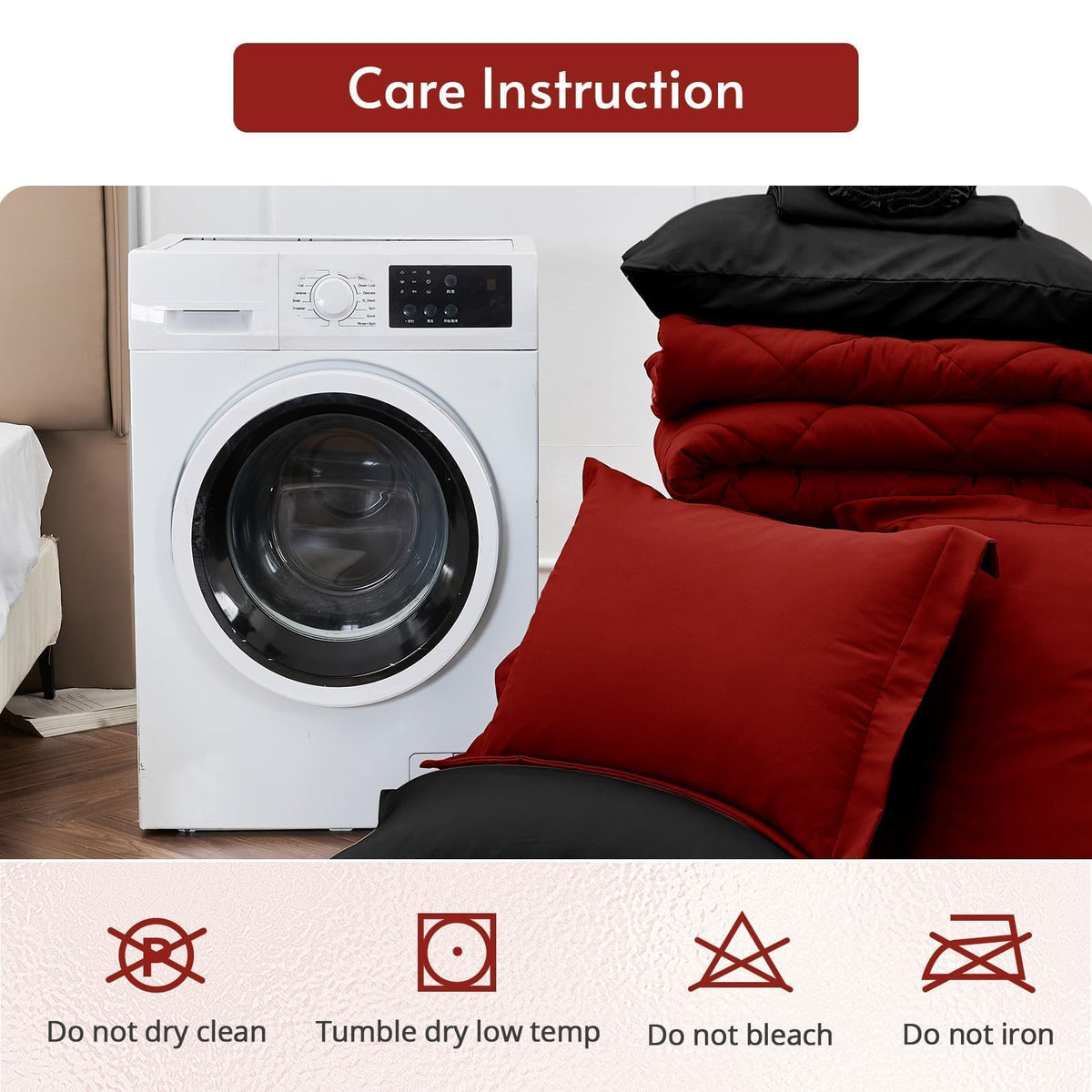 MUXHOMO Queen Comforter Set 7 Pieces, Reversible Bed in a Bag, Red/Black