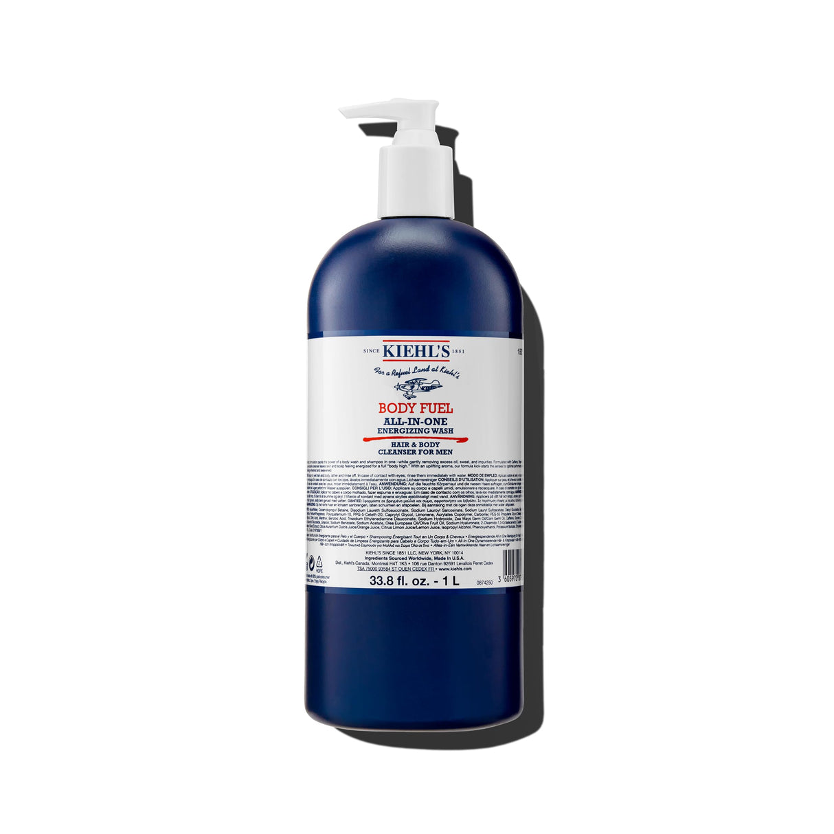Kiehl's Body Fuel All-in-One Energizing Body Wash & Shampoo for Men, with Menthol, Caffeine, Vitamin E & Vitamin C, Gently Removes Excess Oil, Sweat & Impurities, for Men's Skin and Hair - 33.8 fl oz