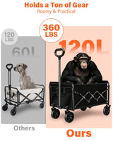 360LBS Portable Collapsible Wagon Cart, Foldable Folding Wagon, Black