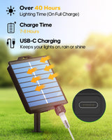 Solar Rope Lights, 66FT 200LED 1800mAh Outdoor IP67 String Lights (White)