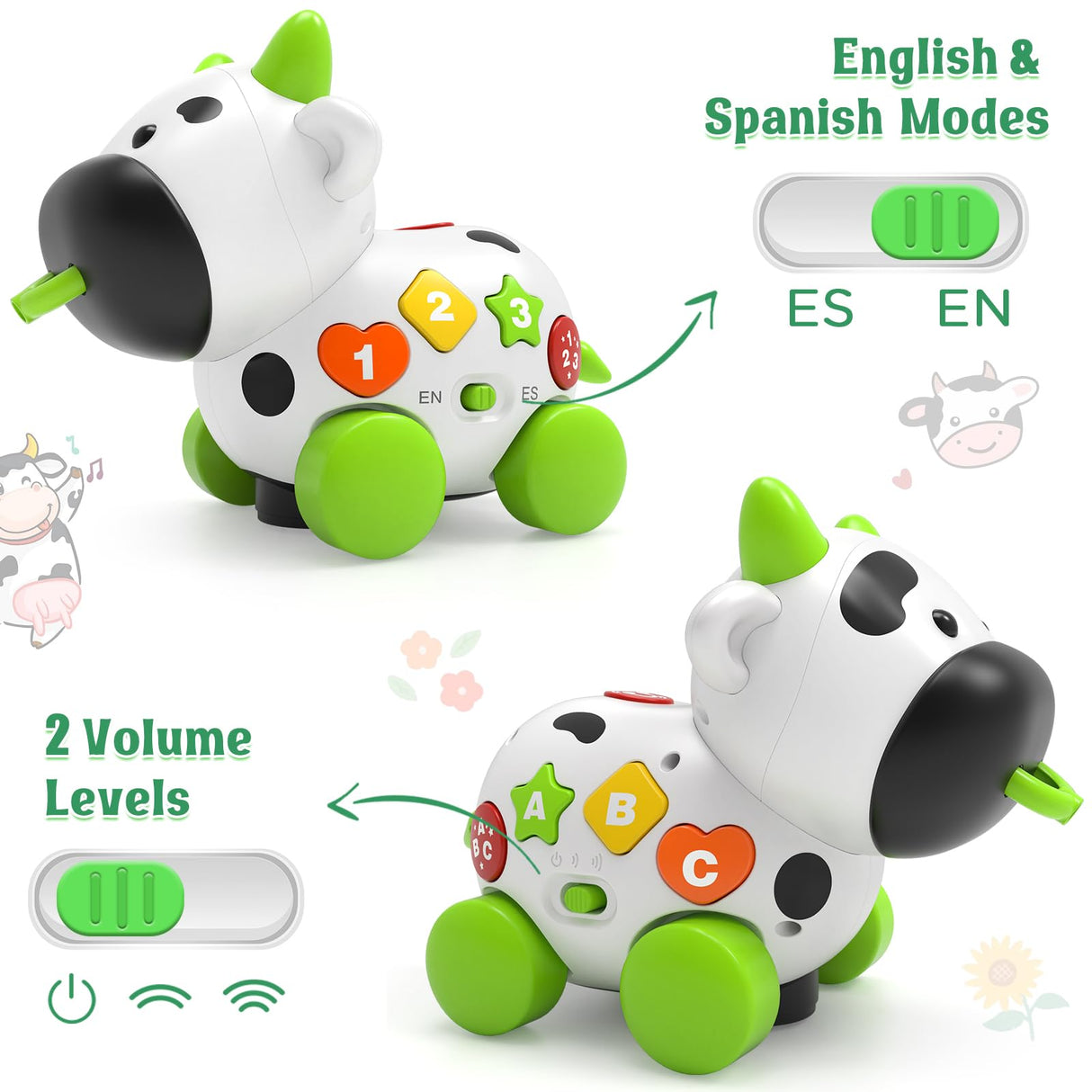 Musical Cow Toys for 1+ Year Old Boy Girl, Bilingual Baby Toy 6-12-18 Month, 1 Year Old Boy Toys, 1 Year Old Girl Gift, Learning Toddler Toy Age 1-2, First Christmas 1st Birthday Gift