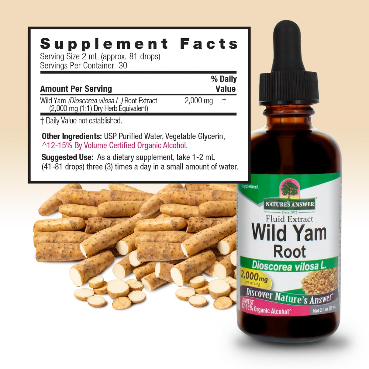 NAture's Answer Wild Yam | Promotes Overall Health & Well-Being | Made with Low Organic Alcohol | Gluten-Free, Non-GMO & Kosher Certified 2oz