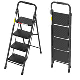 HBTower Step Ladder, 4 Step Ladder for Adults with Wide Anti-Slip Pedal, Step Stool Foldable with Cushioned Handle, 330 Capacity for Home and Kitchen, Black
