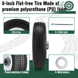 8-Inch Flat-free Tire and Wheel, 2.50-4 Solid Tire Replacement with 5/8 Bearings, 2.2" Offset Hub Compatible with Hand Truck, Garden Wagon, Trolley Dolly (2 Pack)