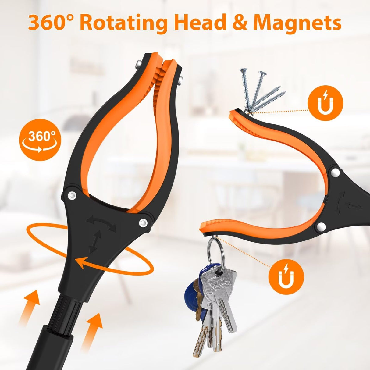 2-Pack 43" Extra Long Grabber Reacher Tool, Foldable Reacher Grabber Pickup Tool with 360° Rotating Jaw + Magnets, 4" Wide Claw Opening Trash Picker Upper Grabber, Grabbers for Seniors Heavy Duty