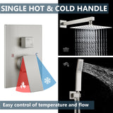 Aolemi Shower Faucet Set Rain Shower System with Handheld Spray Bathroom Shower Combo Rough-in Valve and Shower Trim Kit Included Brushed Nickel 8 Inch Wall Mount Shower Head