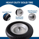Sutmorly 4.80/4.00-8 Tire, 14.5" Flat Free Wheelbarrow Tire and Wheel, 5/8" 3/4" Bearings Solid Replacement Tires, 3" -7" Centered Hub, Universal Fit 3.50/3.00-8, 4.00-6 Trolley Dolly Go Kar, 2 Pack