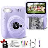 Kids Camera Instant Print, 3.0" HD 32MP Kids Camera Christmas Birthday Gifts for 3 4 5 6 7 8 9 10 11 12 Year Old Girls Boys, 32GB SD Card-Purple