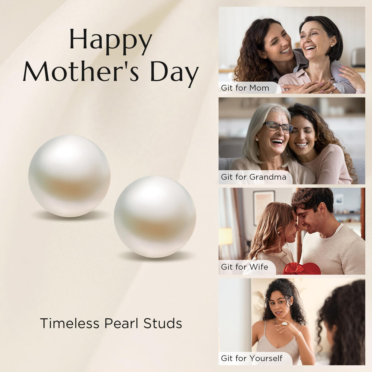 NORBU S925, AAAA+ Round Freshwater Stud Pearl Earrings for Women, Timeless Elegant Gifts for Mom Wife, Mothers Day/Wedding Anniversary/Christams