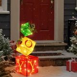 COVFEVER Christmas Joy Lighted Gift Boxes Decorations Set of 3, 2.6Ft Stackable Christmas Nesting Boxes Battery Operated for Home and Party Decoration