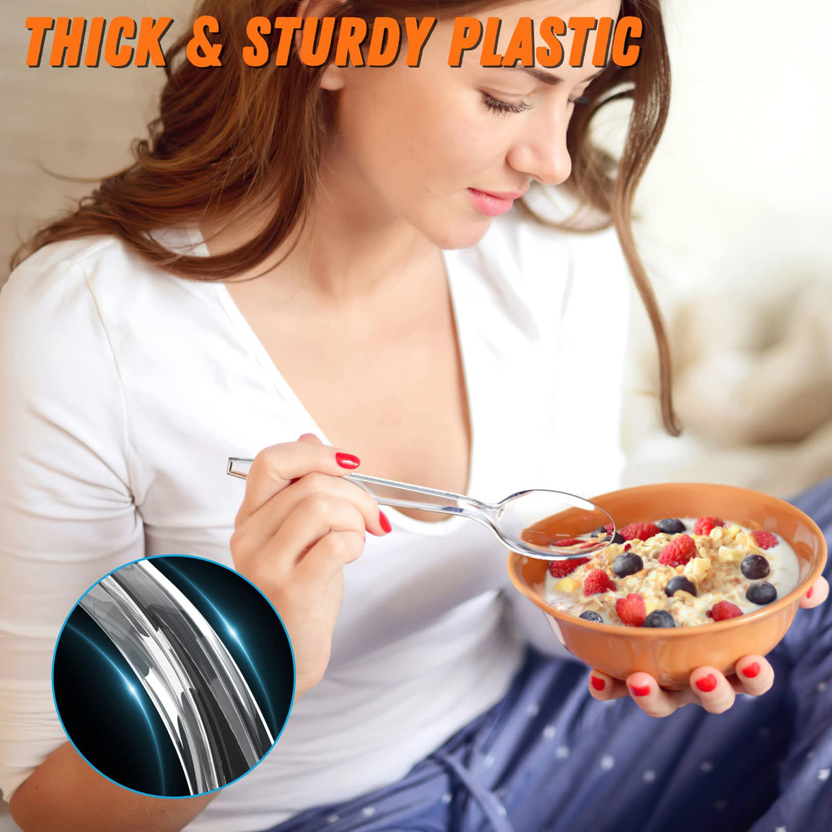 360pc 6.8" Clear Plastic Spoons Heavy Duty with Heat Resistant & BPA Free, Solid and Durable Plastic Cutlery, Premium Disposable Spoons for Party Supply