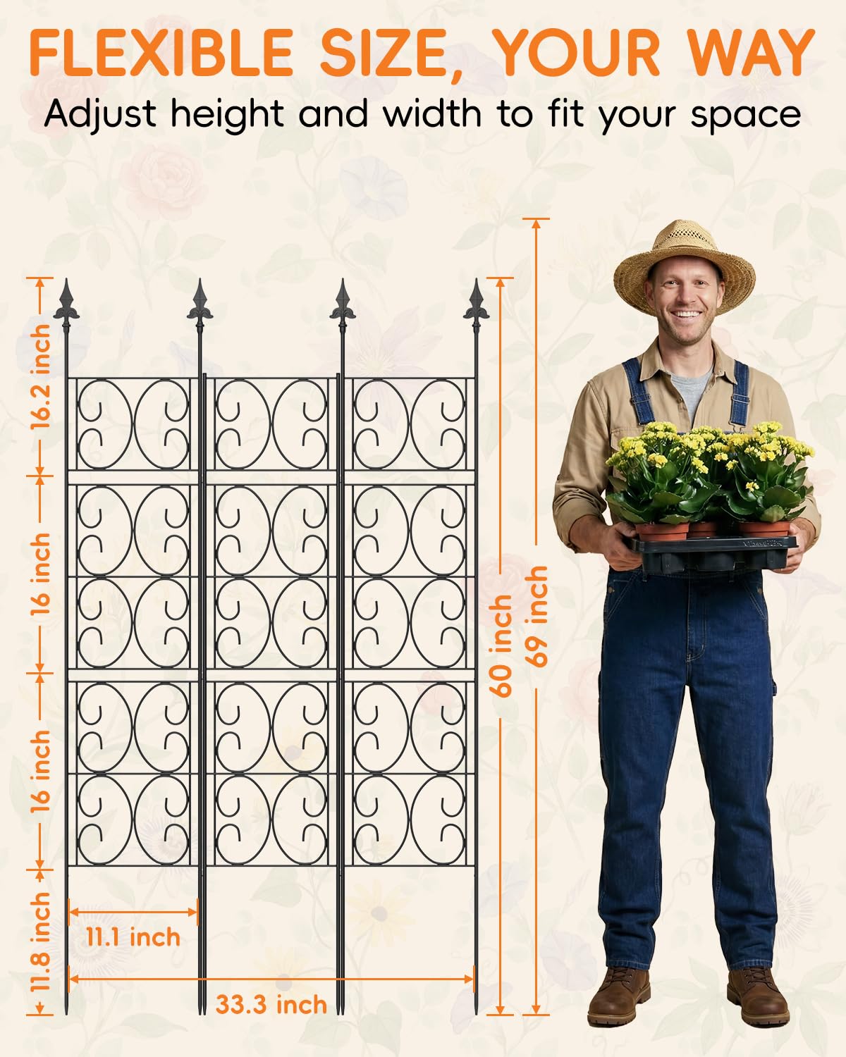 ArdeFentium 60'' H x 33.3'' W Metal Garden Trellis for Climbing Plants Outdoor - Rustproof Plant Support Privacy Screen - Heavy Duty Wall Trellis for Rose Clematis Flowers Vine