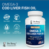Dr. Berg Omega-3 Cod Liver Fish Oil 60 Softgels – Wild-Caught Icelandic Cod – Omega 3 EPA & DHA – Heart, Brain, Immune & Eye Support* – Lemon Flavor – 4X Lab-Tested – Non-GMO, No Fillers