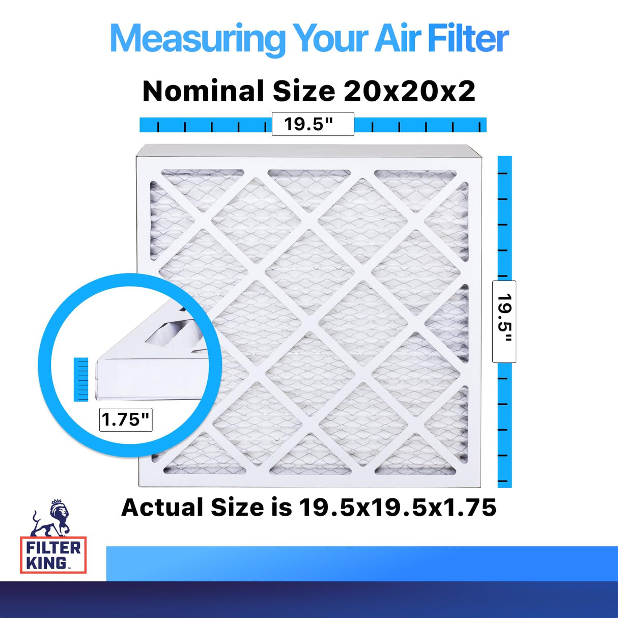 Filter King 20x20x2 Air Filter (MERV 8) (12-Pack) Dust & Allergy Control AC Furnace Filters, MADE IN USA, HVAC, Pleated, Electrostatic (Actual Size: 19.5 x 19.5 x 1.75)
