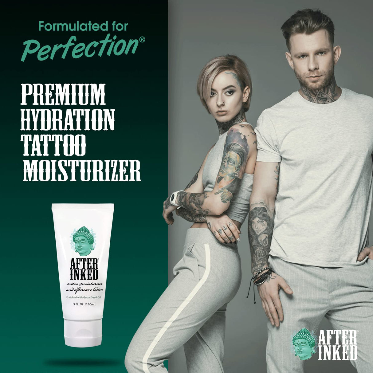 After Inked Tattoo Aftercare Lotion – Moisturizing Balm for Inked Skin, As Seen on INK MASTER – Hydrating Cream with Grape Seed Oil, Skin Nourishment & Daily Maintenance – 3 Fluid oz Tube (2-Pack)