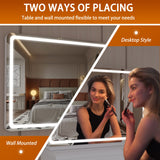 Hasipu Vanity Mirror with Lights, 32" x 22" LED Makeup Mirror, Lighted Makeup Mirror with Dimmable 3 Modes, Touch Screen Control Vanity Mirror Round White