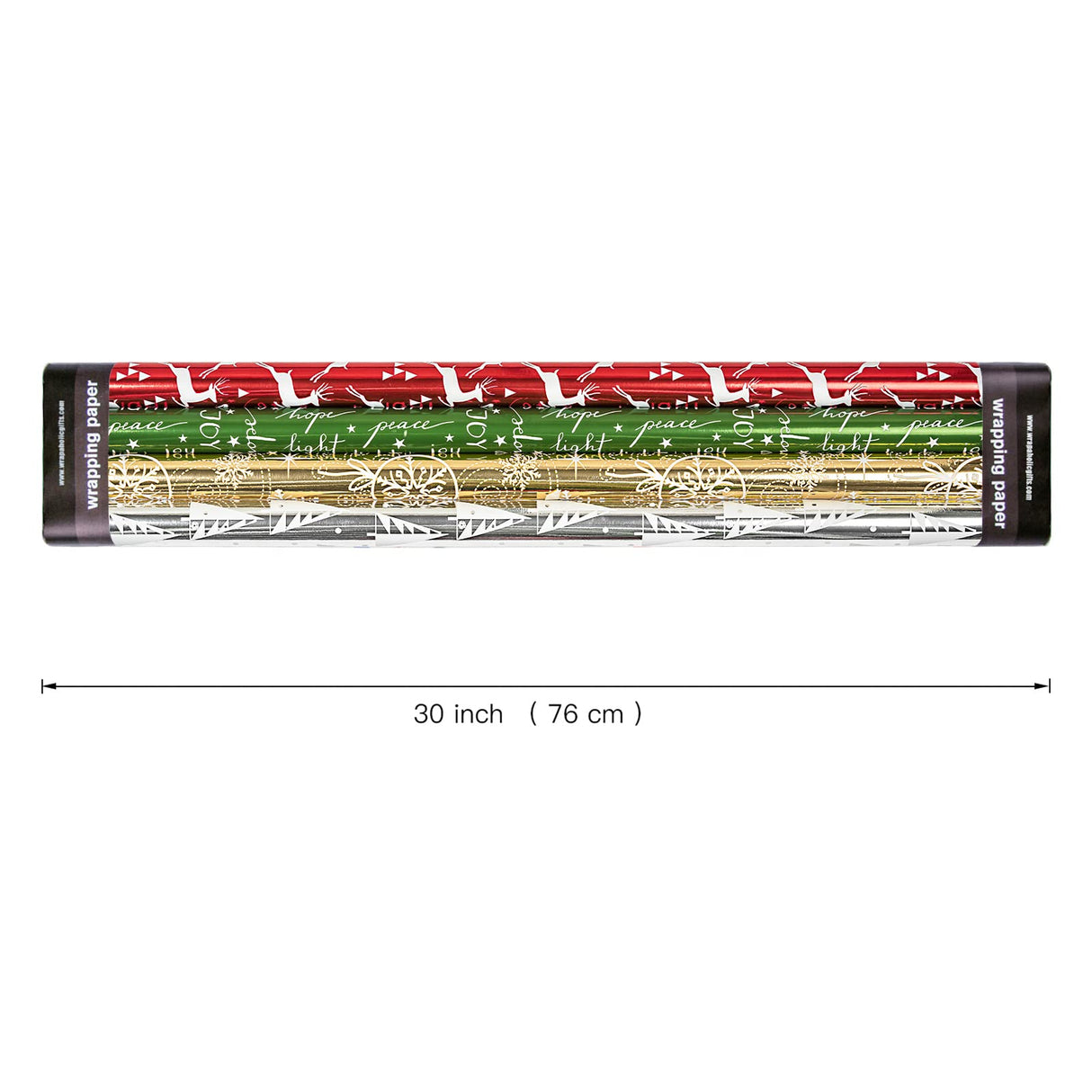 WRAPAHOLIC 30 Inch Christmas Wrapping Paper Roll - Jumbo Roll Red Green Gold and Silver Snowflakes Trees Holiday Collection with Metallic Foil Shine - 4 Rolls - 30 Inch x 120 Inch Per Roll