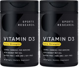 Sports Research Vitamin D3 5000 IU with Coconut MCT Oil - Extra Strength Vitamin D Supplement - Non-GMO Verified, Gluten & Soy Free – 125mcg, 30 Liquid Softgels (Pack of 2)
