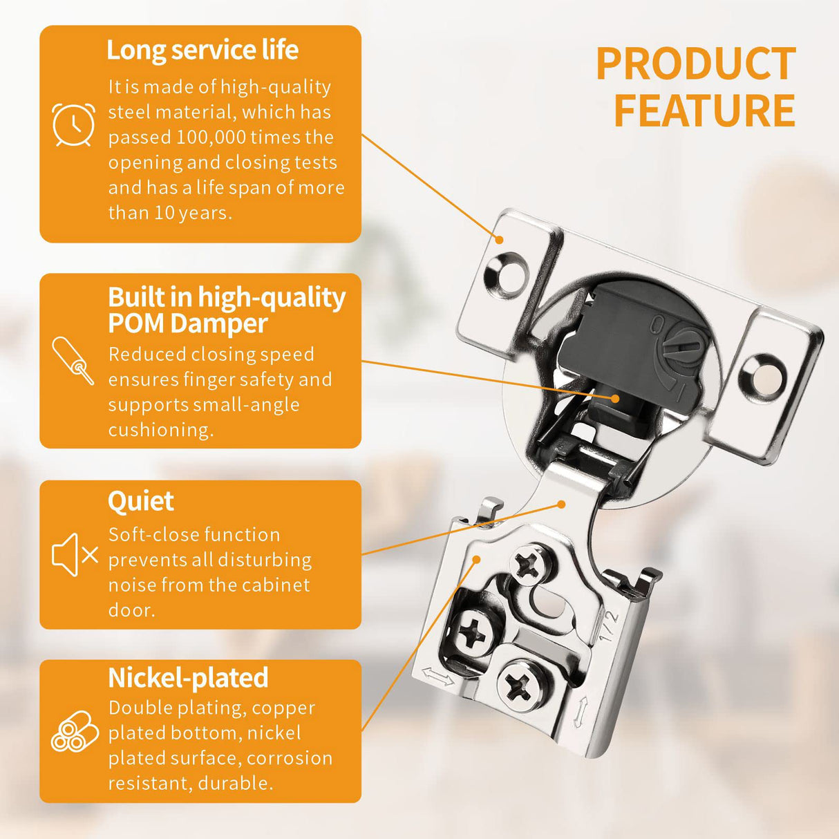 Chibery 10 Pack 1/2" Overlay 4D Soft Close Concealed Hinges for Face Frame Door, Adjustable Closing Speed, Smooth Slow Self Close Hinges, Satin Nickel, 105° Open Angle Stainless Steel Cabinet Hinges