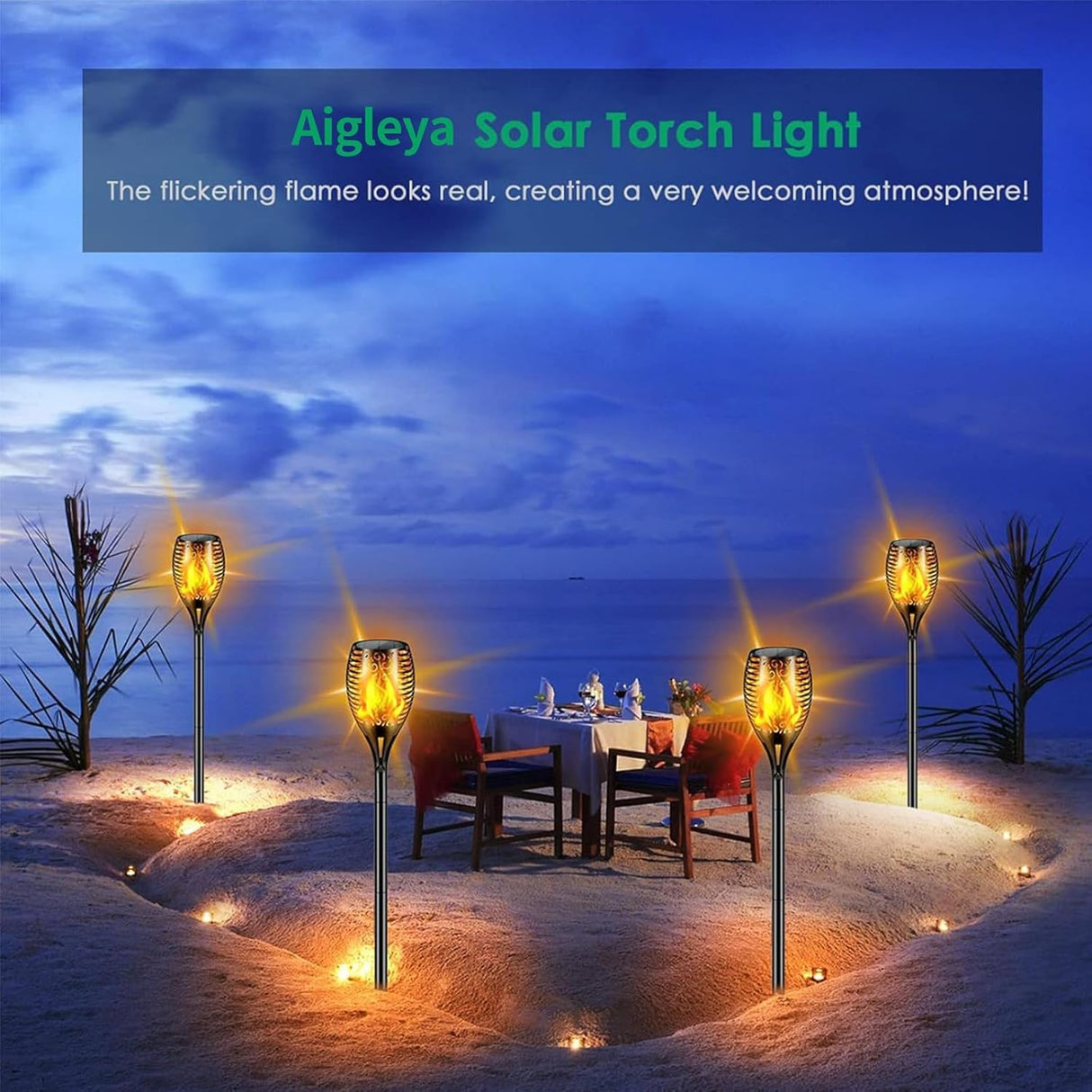 Aigleya Solar Lights Outdoor 99 LED Higher & Larger Flickering Flame Solar Torch Lights 43" Waterproof Outdoor Lighting Solar Powered Pathway Lights Christmas Decorations for Garden Patio Yard, 4Pack
