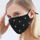 Sparkly Sequins Mouth Masc Fashion Designer Glitter Cotton Face Cover With Adjustable Ear Loops Reusable Masquerade Party Nightclub Rave Festival Sequins Face Covering (Black)