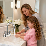 Bathroom Sink Faucet 4 Inch 2 Handle Centerset Brushed Nickel Lead-Free Modern Bathroom Faucet Vanity Faucet with Pop-up Drain Stopper and Supply Hoses
