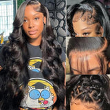 Fongly 13x6 Body Wave Lace Front Wigs Human Hair Pre Plucked 200% Density Glueless Wigs Human Hair 26 Inch HD Transparent Lace Frontal Wigs Human Hair Wigs for Black Women With Baby Hair