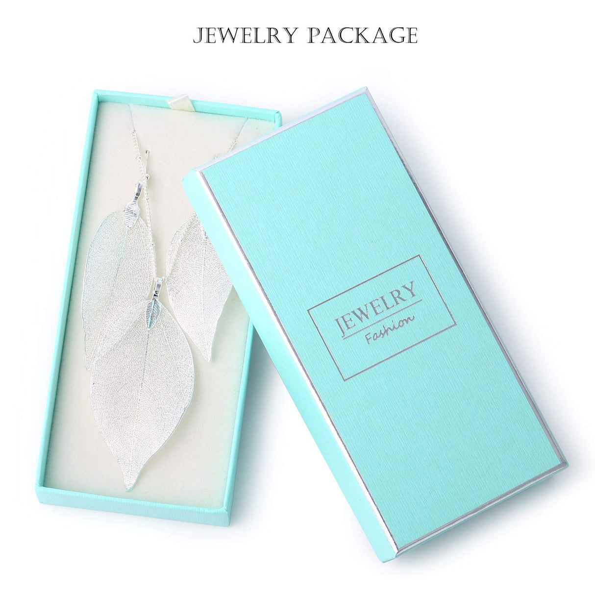 BOUTIQUELOVIN Silver Long Leaf Necklace and Earrings Set for Women Boho