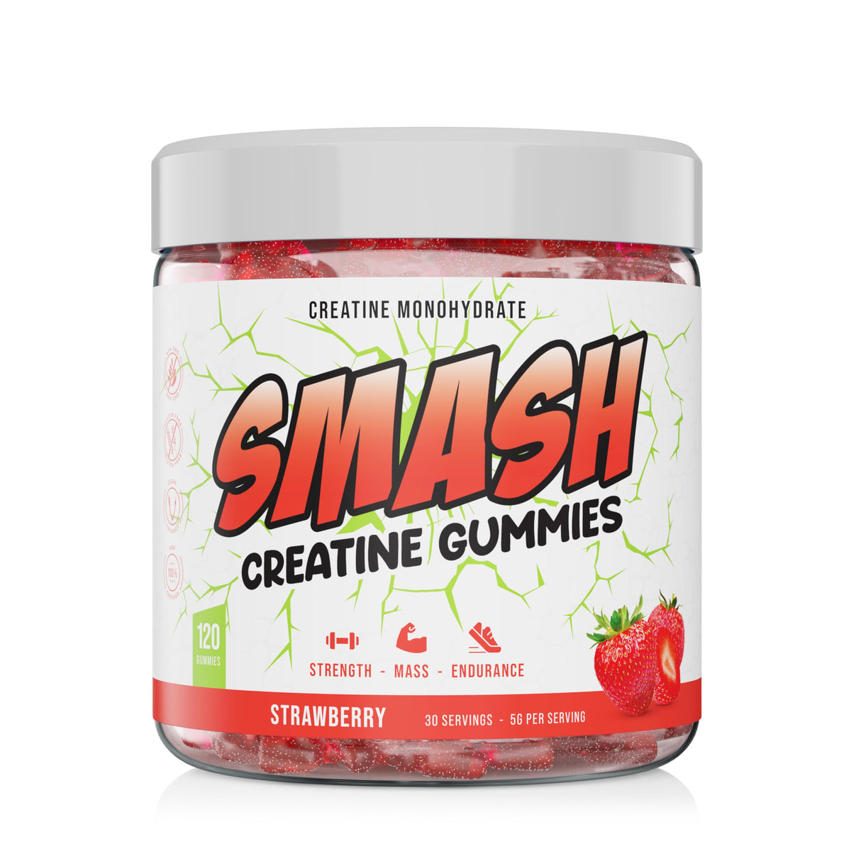 Creatine Monohydrate Gummies 5g, Creatine for Women and Men, (120ct) Vegan, Sugar-Free, Gluten Free. Preworkout & Post Workout (30 Servings, Strawberry)