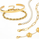 Gold Bracelets Set for Women Non Tarnish Waterproof 18K Gold Plated Lucky Floral Tennis Chunky Cuff Bracelet Tie Cuban Rope Paperclip Bracelet Stackable Trendy Fashion Accessories Stack Jewelry Gifts 5Pcs for Mothers Day Birthday(Gold)