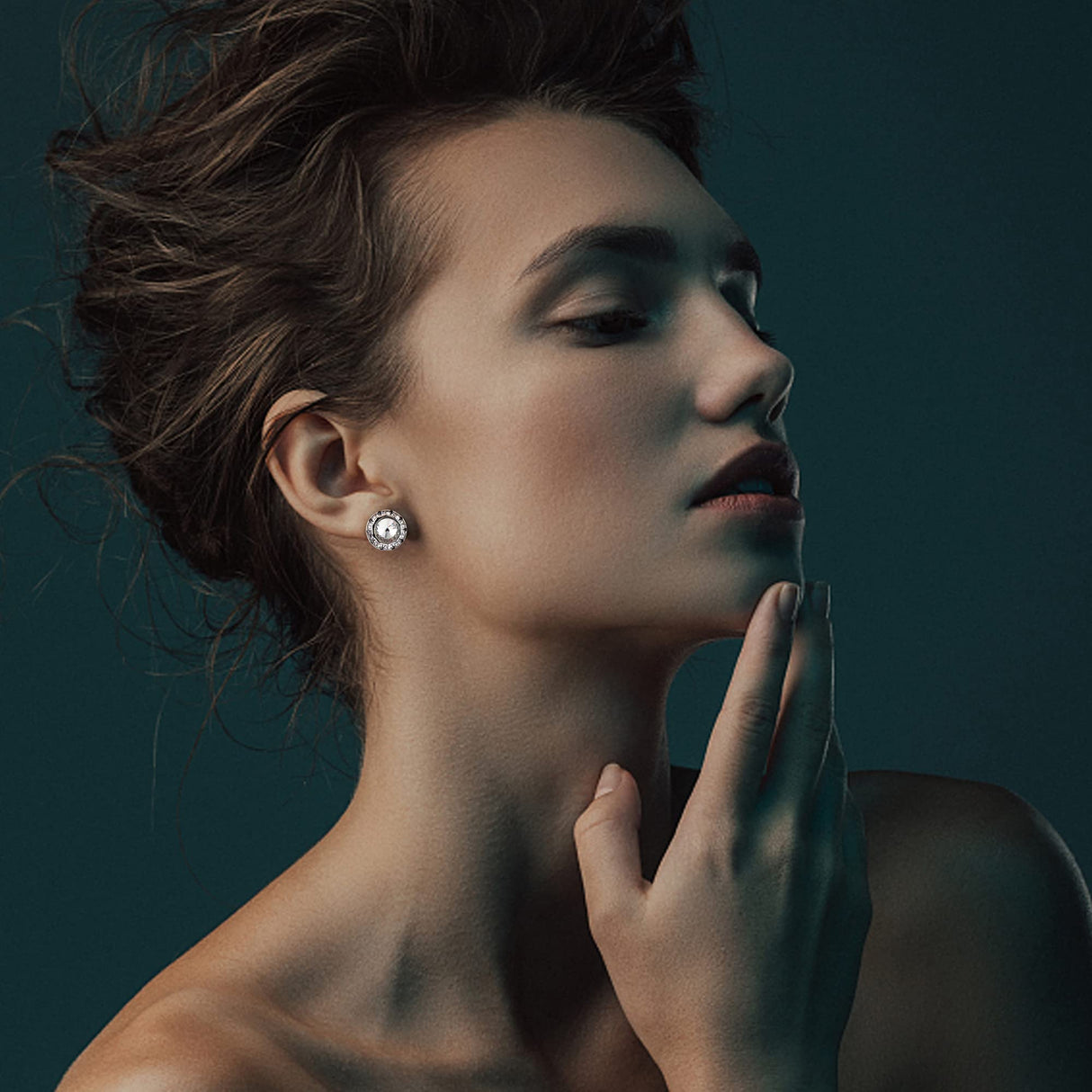 White Rhinestone Earrings Round Halo Stud Earrings for Dance Competitions