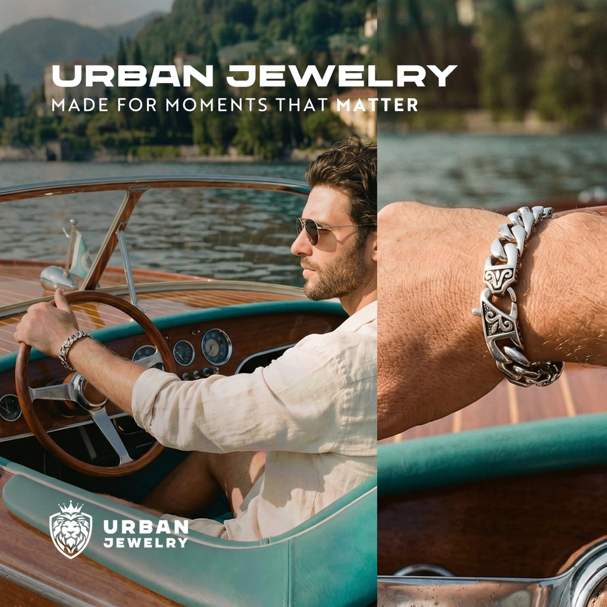 Urban Jewelry Men’s 316L Stainless Steel Link Bracelet, Black & Silver, 8.5" Length, Heavy Chain, Scratch Resistant, Hypoallergenic, Gift Ready