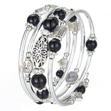 BULINLIN Layered Wrap Bangle Turquoise Bracelet - Bead Bracelet with Natural Agate Stone, Gifts For Women (03-Black)