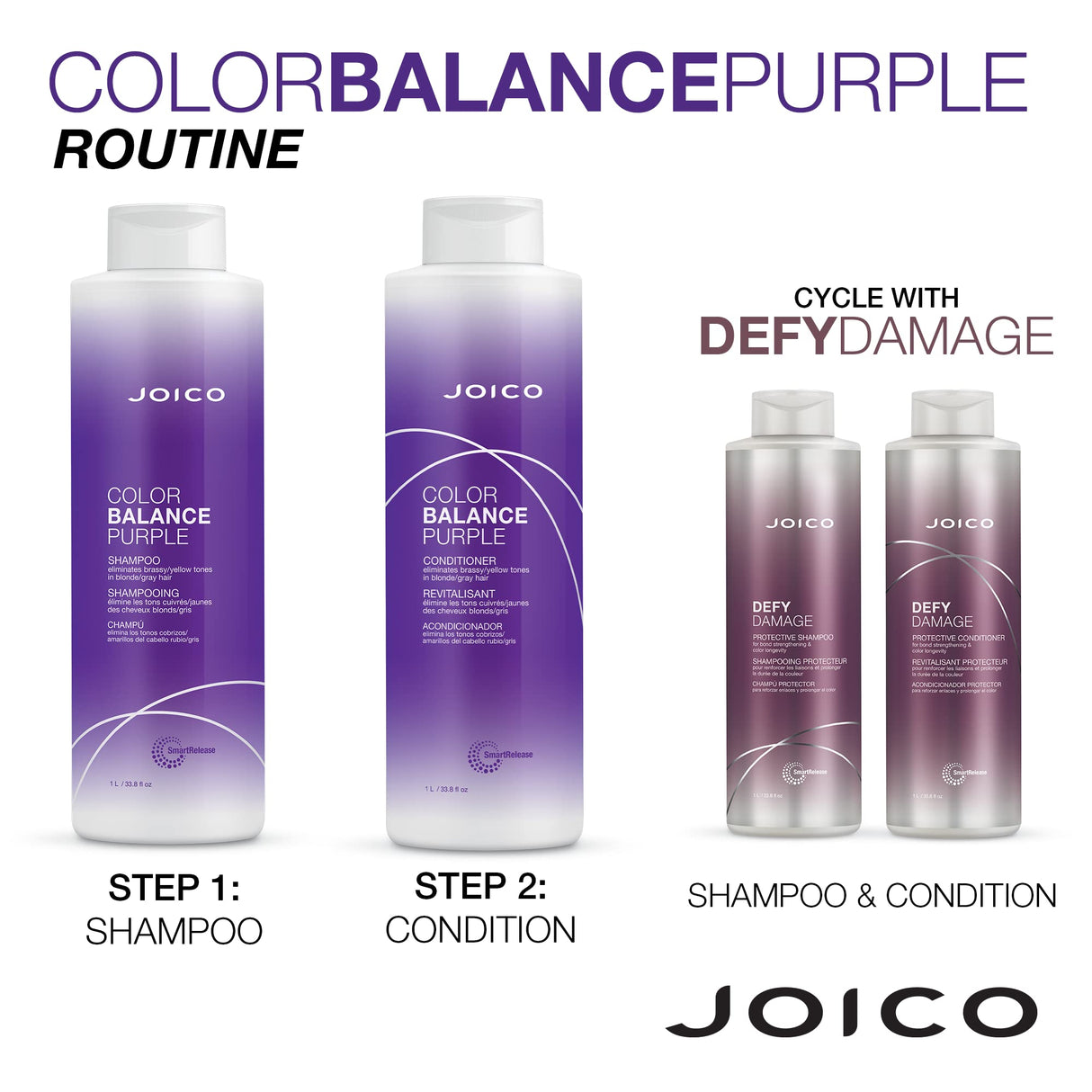 Joico Color Balance Purple Shampoo & Conditioner Set | Eliminate Brassy and Yellow tones | For Cool Blonde or Gray Hair