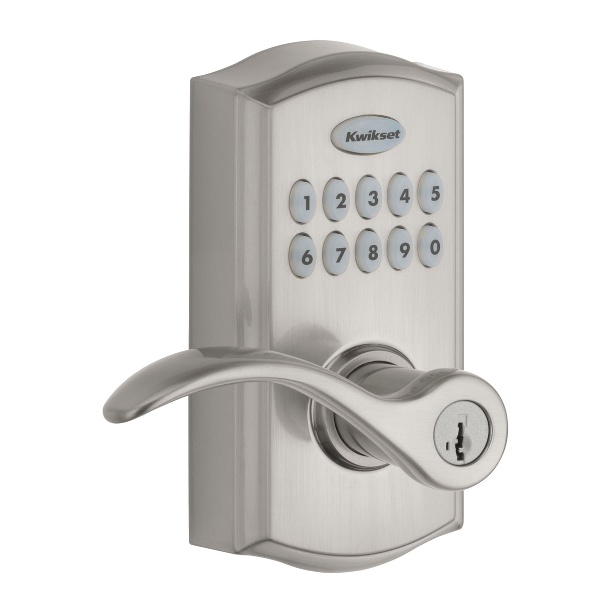 Kwikset SmartCode 955 Pembroke Light Commercial 10-Button Keypad Electronic Lever, Convenient Keyless Entry, 3-Year Battery Life and High Traffic Durability in Satin Nickel
