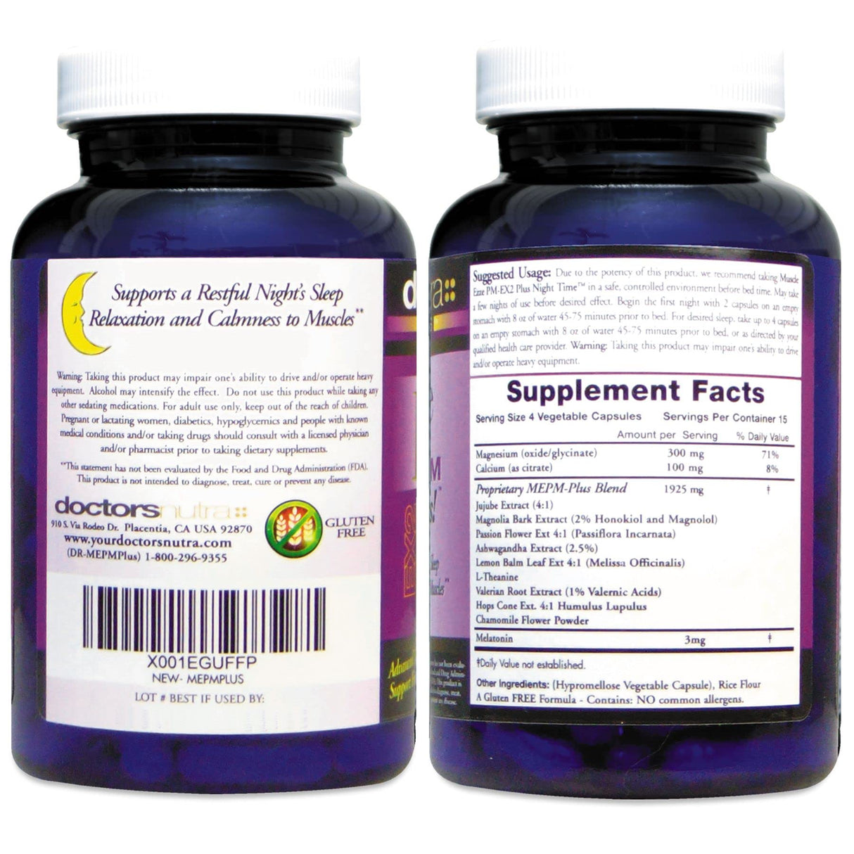 Muscle Ezze PM Plus Night Time Capsules by Doctors Nutra - Nighttime Use - Gluten-Free - 60 Capsules