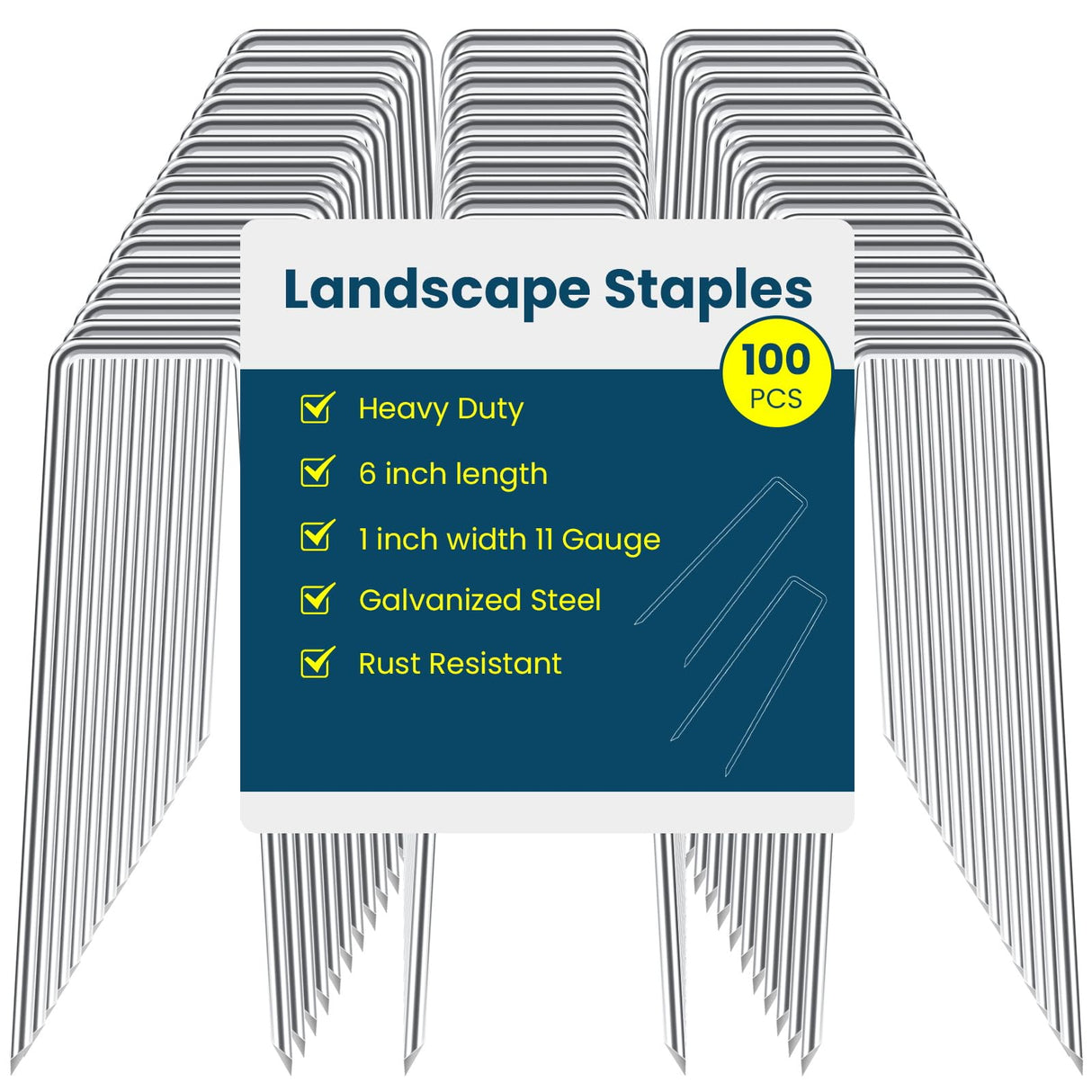 6 Inches Galvanized Garden Staples, Metal Tent StakeHeavy Duty U-Shaped Pins and Landscaping Staples for Sod Anchoring Landscape Fabric Irrigation Tubing (100, Silver)