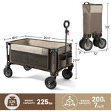 Timber Ridge Collapsible Outdoor Folding Wagon Cart Heavy Duty Camping Patio Shopping Garden Cart with Side Bag Cup Holder, Tan