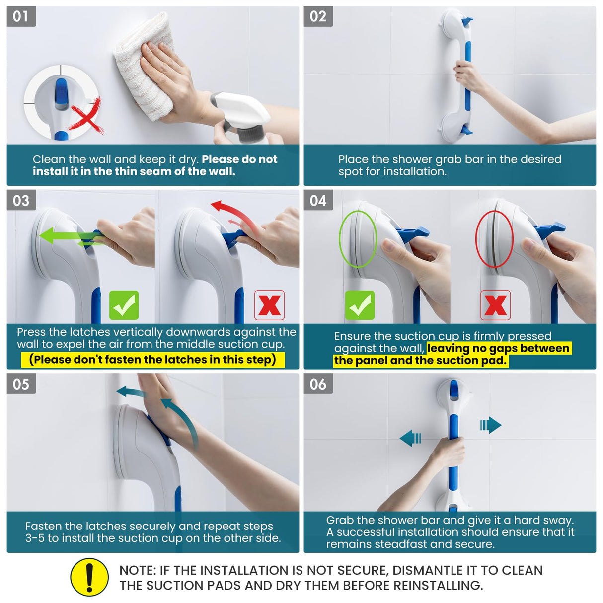 TAILI Shower Grab Bar 2 Pack Suction Grab Bars for Bathtubs and Showers, Heavy Duty Shower Handle Removable Bathroom Safety Grip for Seniors and Elderly, Shower Handrails No Drilling Waterproof, Blue