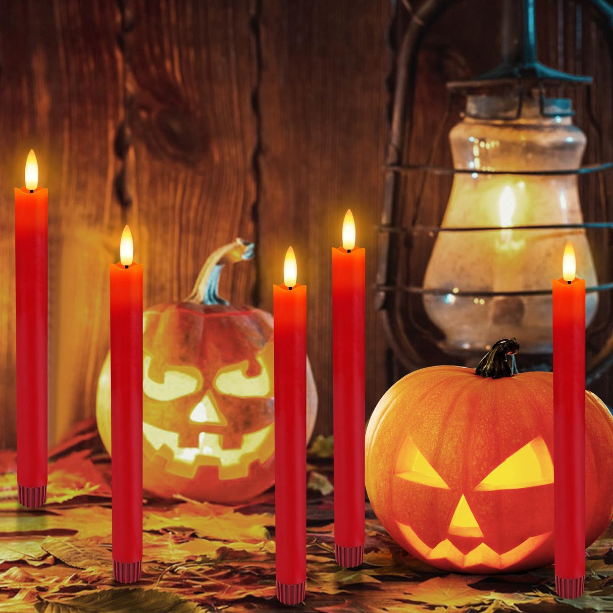 HINZER 6 Pcs Flameless Taper Candles with Remote & Timer 9.6 inch Real Wax Battery Operated LED Warm 3D Wick Flickering Window Candles for Halloween Christmas Wedding Decor, Red