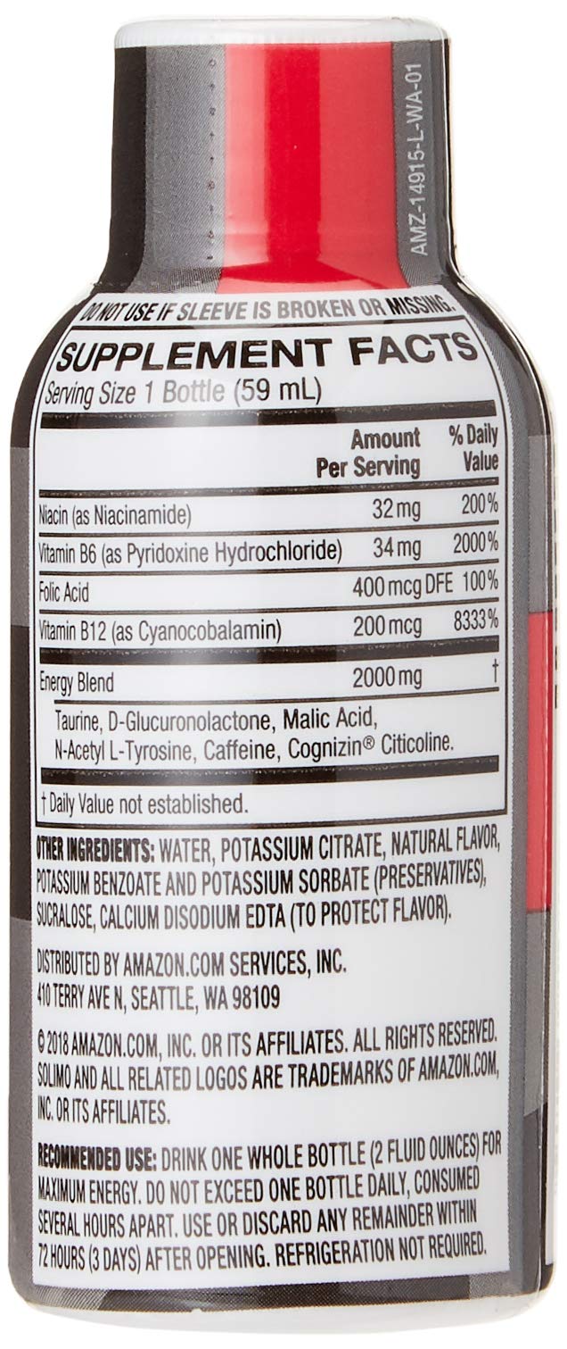 Amazon Brand - Solimo Energy Shot, Berry Flavor, 2 fl oz (Pack of 12)